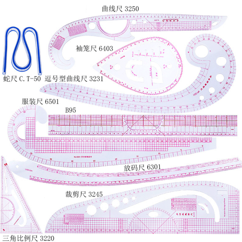 Sewing Gauge Ruler - 5/6/9 buah Set penggaris pengukur penjahit